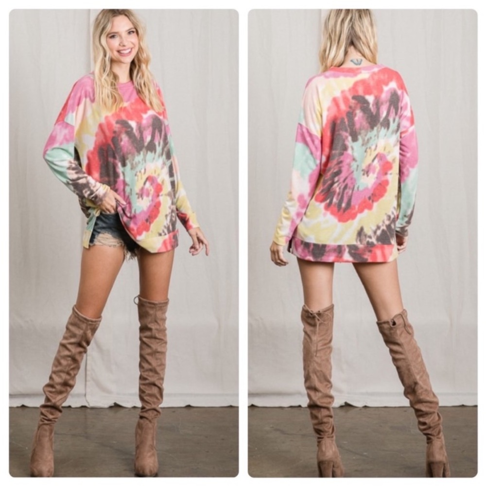 ✌🏼 #1399 Tye Dyed Comfy Cute Soft & Cozy Long Sleeve Sweater Top